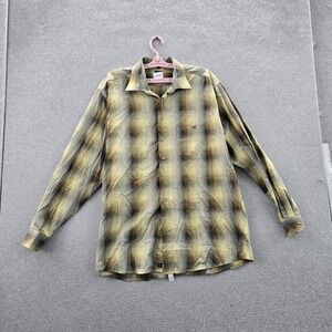 Haupt Men Button Up Shirt XL 17 1/2 Yellow Plaid Long Sleeve READ